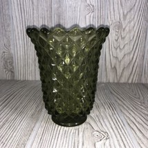 VTG Imperial Glass Olive Green Vase Raised Diamond Point Pattern 5 1/4&quot; Sawtooth - £14.19 GBP