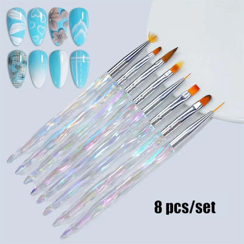 Nail Brushes 8 Piece Set Colored Drawing Line Pen Wire Drawing Pen Nail Pen Nail - £13.46 GBP