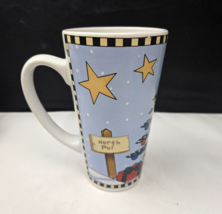 North Pole Tall Latte Coffee Mug Christmas Tree Snow Stars Winter Holiday - £11.75 GBP