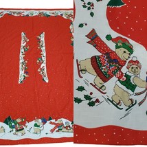 Vintage Christmas Red Tablecloth 80s Printed Teddy Bears Snow Rectangle ... - £25.97 GBP