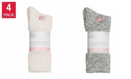 Ladies&#39; Lemon Cozy Crew Socks, 1632910 Blue or Pink 4 Pairs PK New Size 5-9.5 - £15.77 GBP