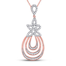 10kt Rose Gold Womens Round Diamond Nested Teardrop Pendant 1/4 Cttw - £253.50 GBP