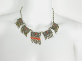 Middle Eastern Tribal Ethnic Metal and Beaded Necklace - $15.00