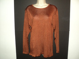 Saks Fifth Avenue The Works Sweater Size M Rust w/ Gold Metallic Threads - £25.49 GBP