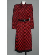 VTG Schrader Red Blk Shimmery Diamonds Dots Pleated Upper Button Dress W... - $25.99