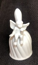 Vintage 1990’s Porcelain Cherub Wedding Swirl Design 5.75” Angel Sitting on Bell - $13.07