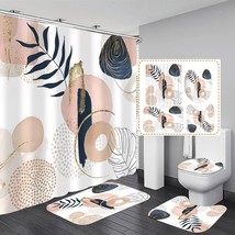 Abstract Mid Century Shower Curtain Set Floral Plant Neutral Bathroom Minimalist - $40.99