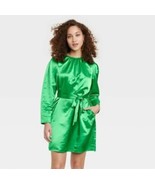 A New Day Women&#39;s Size XS Long Sleeve Green Satin Belted A-Line Dress - $20.50 CAD