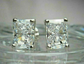 4.05ct Simulated Diamond Radiant Stud Earrings 14k White Gold Plated  Push Back - $61.59