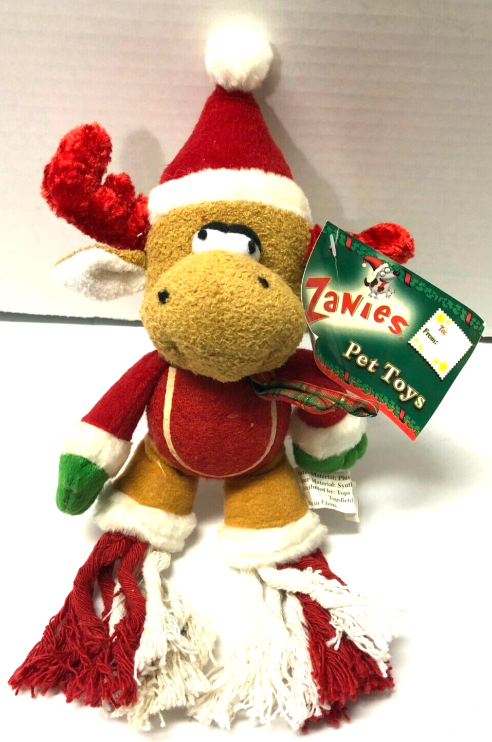 ZANIES Christmas Tennis Ball Body Plush Squeeky Rope Reindeer Dog Puppy Toy NEW - $9.90