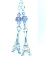 Earrings Paris Eiffel Tower 1 &quot; Charm Brown Silver Beads Sterling Hook - £7.90 GBP