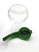 Mid Century Green Flip Top Lid Glass Syrup Pitcher Dispenser Pancake Fla... - $24.99