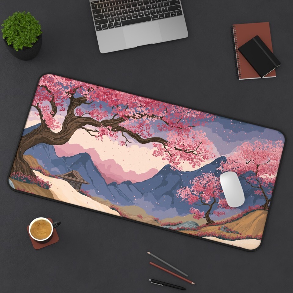 Cherry Blossom Desk Mat, Anime Mousepad, Zen Office Decor, Japanese Aesthetic Item image 12