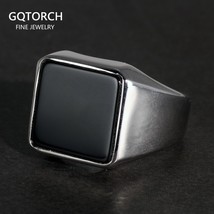 Solid 925 Sterling Silver Square Plain Ring for Men With Natural Black A... - £39.29 GBP
