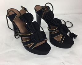 COLIN STUART Black Leather Lace Up Leg Size 8 High Heels Platform - $29.69