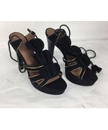 COLIN STUART Black Leather Lace Up Leg Size 8 High Heels Platform - $29.69