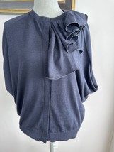 Brunello Cucinelli Cashmere Silk Sweater Top Ruffles Monili Button Sz M - £236.23 GBP