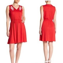 Joe Fresh Dress XL Bright Red White Embroidery Keyhole Tassel Tie Closur... - £23.55 GBP