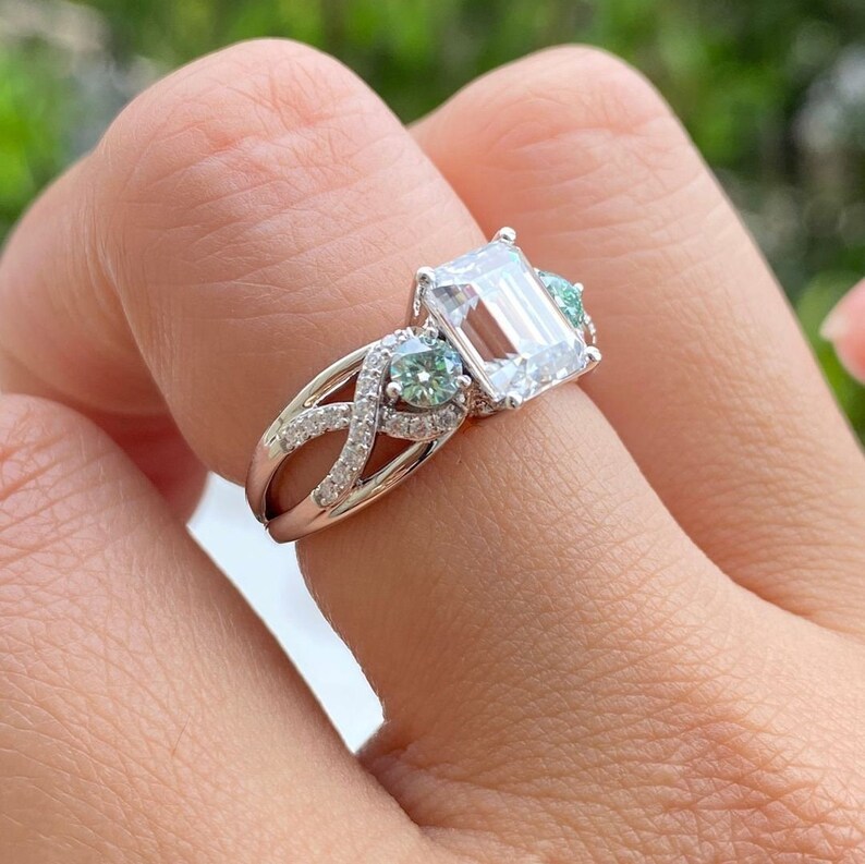2.50CT Emerald Cut LabGrown Diamond Bar Set 5 Stone Engagement Ring,Wedding Ring Item image 2
