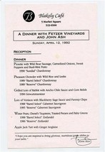 Blakely Cafe 1992 Fetzer Vineyards Dinner Menu Knoxville Tennessee John Ash  - £14.24 GBP