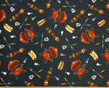 Cotton Grill Master Grilling Hot Dogs Kebabs Black Fabric Print by Yard ... - $14.95