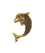 1960s Textured Gold Tone Red Glass Eye Dolphin Fish Beach Figural Pin Br... - £9.59 GBP
