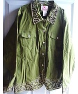 Quacker Factory Women&#39;s Beaded Olive Green Jacket XL Cotton Spandex NWOT - $61.54 CAD