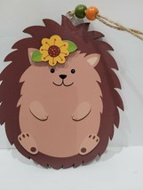 Fall Thanksgiving Hedgehog with Flower Wood  5.75&quot;  Hanging Tree Ornament Decor - £8.37 GBP