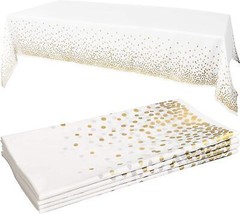 White Gold Tablecloths 4pk 54&quot;x108&quot; Gold Dot Disposable Tablecloths Plastic Tabl - £18.47 GBP