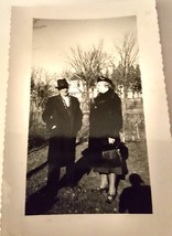 Dressed Up Couple Standing Outside Visiting Snapshot Photo 1951 - £3.18 GBP