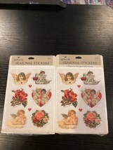 2 Packs Vintage SEALED Hallmark Angels,Rose Hearts Valentine Stickers Sheets NOS - £9.33 GBP
