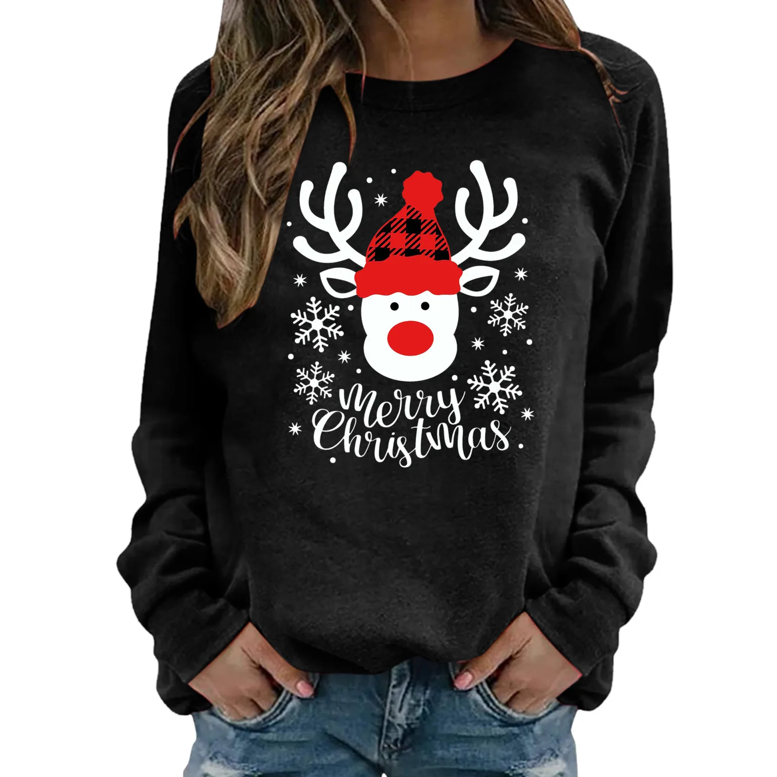 Christmas Sweatshirt Women Casual Blouse Pullover Long Sleeve O-Neck Hoo... - $90.78