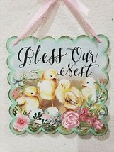 Easter Spring Chicks Bless Our Nest Metal Hanging Wall Sign Decor New - £11.67 GBP
