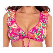 Skinny Dippers Pink Floral Ruffle Bikini Top Size M Kiara Polka Dot Tie Front - £27.28 GBP