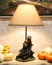 Rustic Black Momma Bear With Cubs Playing Hide And Seek Table Lamp With Shade - £62.92 GBP