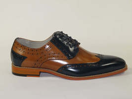 Men's Giovanni Shoes High Quality Leather Wing Tip Derby Troy Navy/Tan image 7