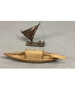 Covered Wooden Canoe W/ 1 Oar &amp; Copper Sailboat Figurines - $20.29 CAD