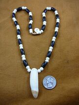 G160-202) 2-1/4" T**TH Alligator black white  water buffalo bead NECKLACE - $51.99