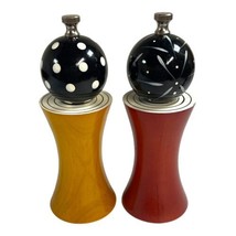 Robert Wilhelm Salt &amp; Pepper Mill Grinder Shaker Red Yellow MCM Retro  7” Tall - £37.95 GBP