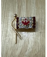Vintage Canadian Flag Red &amp; Clear Crystal Embellished Brooch EUC - $27.23