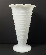 Vintage Anchor Hocking 9.5&quot; Pedestal Milk Glass Hobnail Trumpet Vase - $17.97