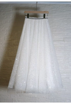 WHITE Sequin Tulle Midi Skirt Outfit Women Custom Plus Size Sparkly Tulle Skirt