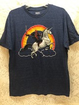 Marvel Deadpool Riding a Unicorn w/Rainbow Background Graphic T-Shirt Large - £11.94 GBP