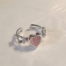 8mm Pink Cat&#39;s Eye Heart Thorns 925 Sterling Silver Open Adjustable Ring - £38.71 GBP