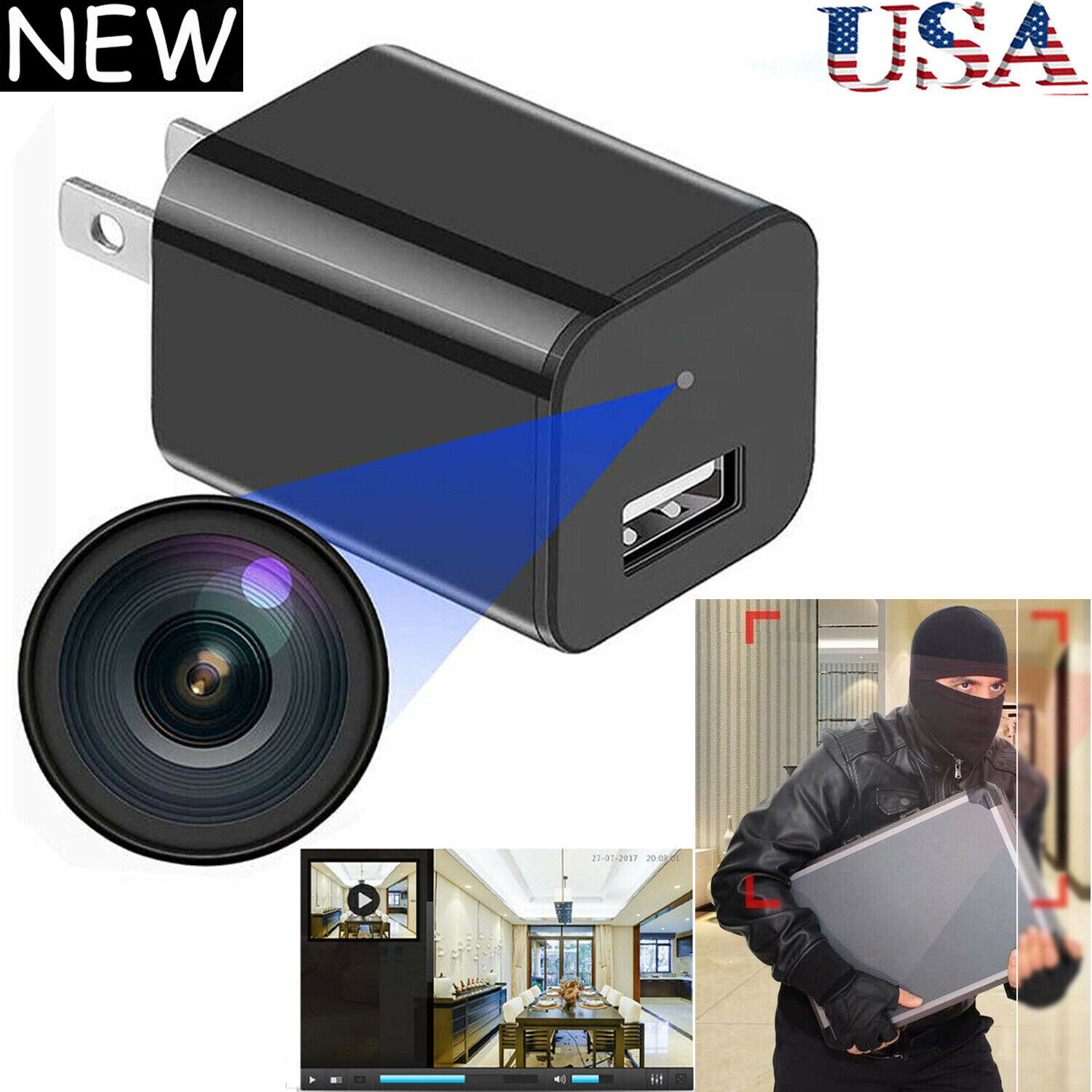 Mini Spy Hidden Camera Phone Charger Adapter Motion Detection Cam Home