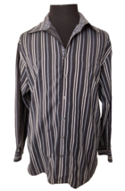 Bugatchi Uomo Shirt Men&#39;s Size Large Button Front Black/Gray Stripes Long Sleeve - $21.78