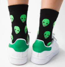 Alien Head Tongue Out Unisex Crew Stretch Socks NV1217 Funny Socks Novelty New - $12.28