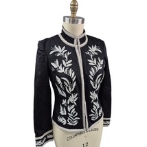 Vtg Debbie Shuchat Embroidered  Black&amp;White  Cotton Jacket   Sz 10 S - $80.19