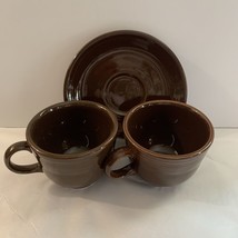 2-Fiesta Ware Coffee Cups &amp; 1 Saucer  In Chocolate Brown - £9.87 GBP