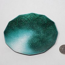 MCM Enamel on Copper Cloisonne Green 12 Sided 4.5&quot; Coaster Trinket Dish Plate - £11.81 GBP